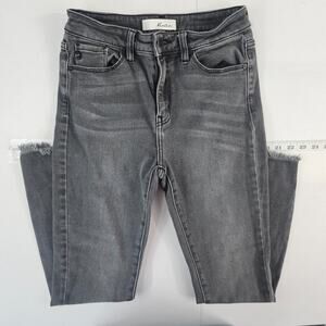 KanCan KC7274LG Women's High Rise Skinny Jeans Gray Distressed 7/27 Raw‎ Hem